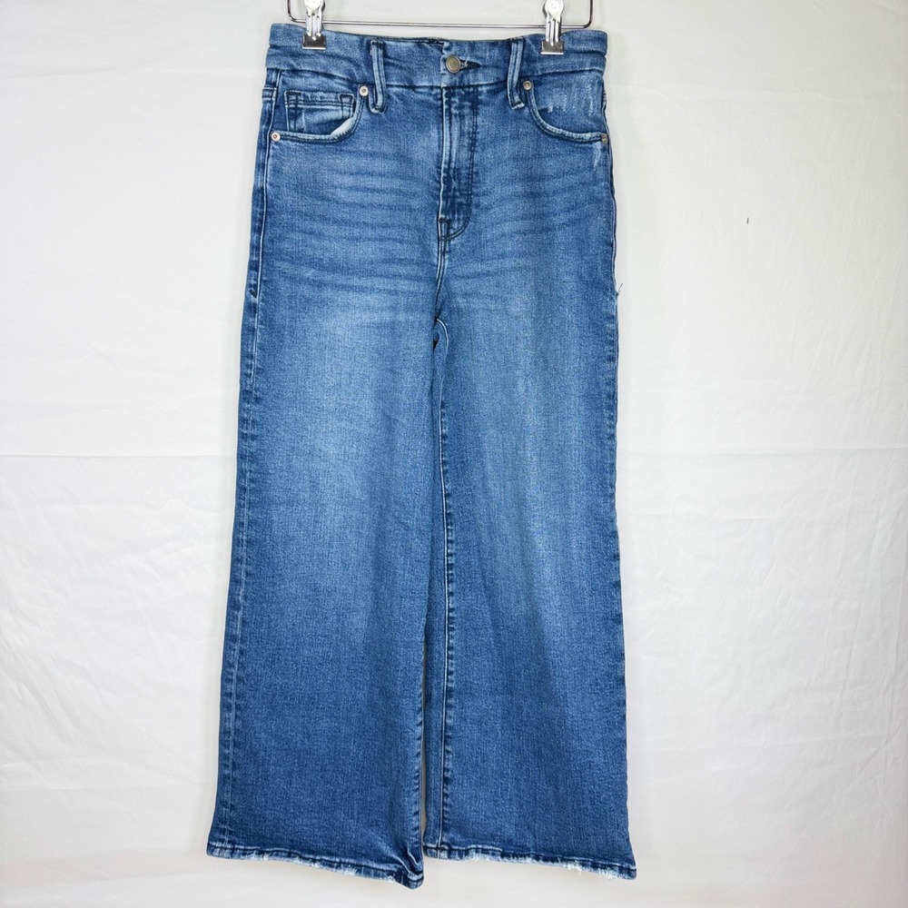 Good American Good Waist Palazzo Crop Women Size 2/26 High Rise Wide Leg Denim